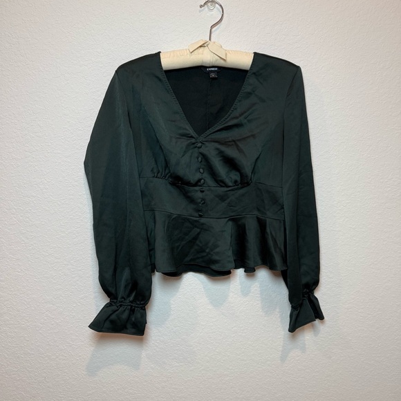 Express Tops - Express Emerald Satin Blouse